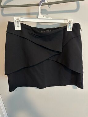 Zara Black Asymmetric Layered Mini Skirt